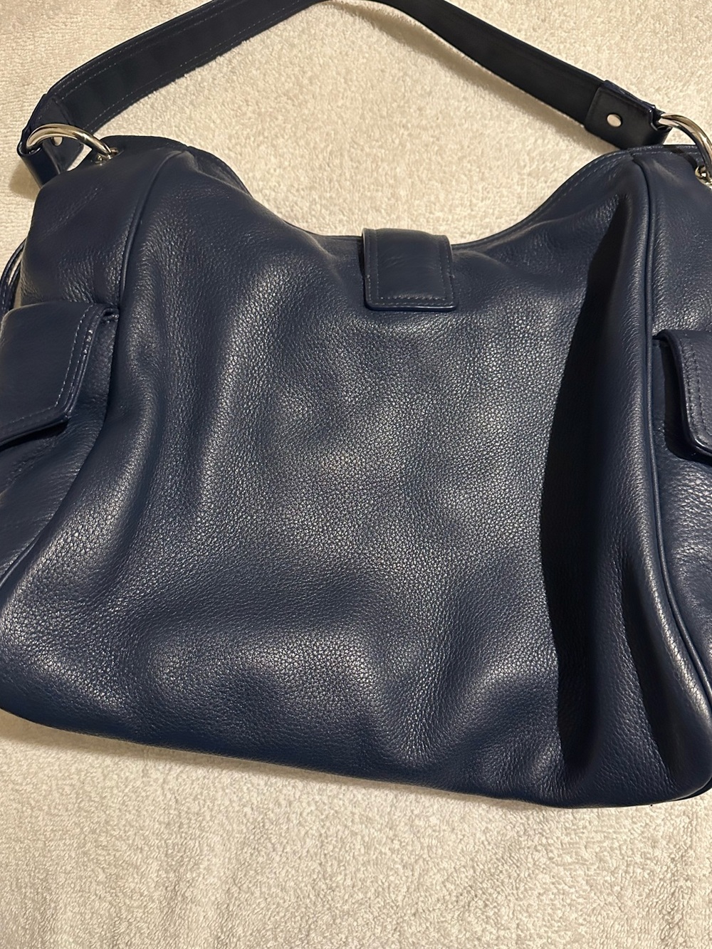 Michael Kors Navy Pebbled Leather Hobo Shoulder Bag Silver Hardware EUC - Picture 6 of 12